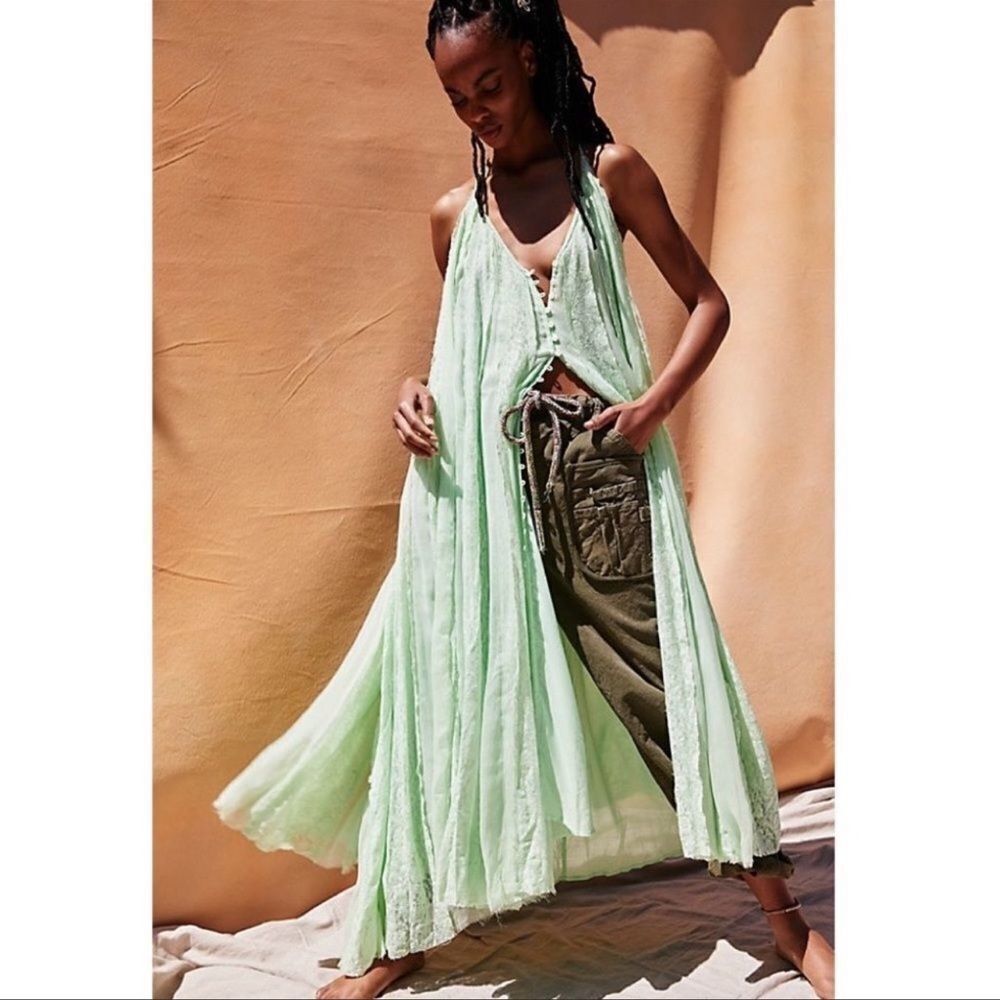 Free People Green Sweet Sea Lace Maxi Dress Size Large NWOT - Picture 9 of 10